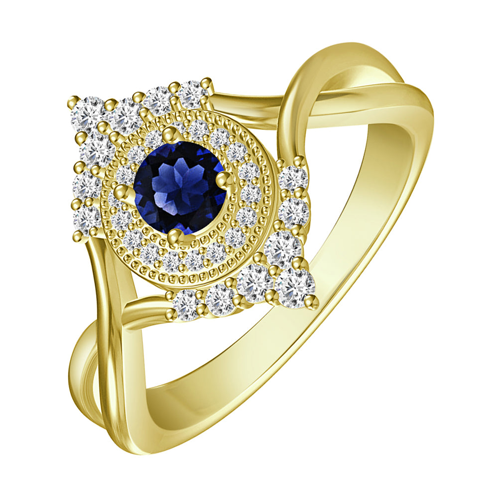 14Kt Yellow Gold Diamond 1/4Ctw & Sapphire 1/3Ctw Ring