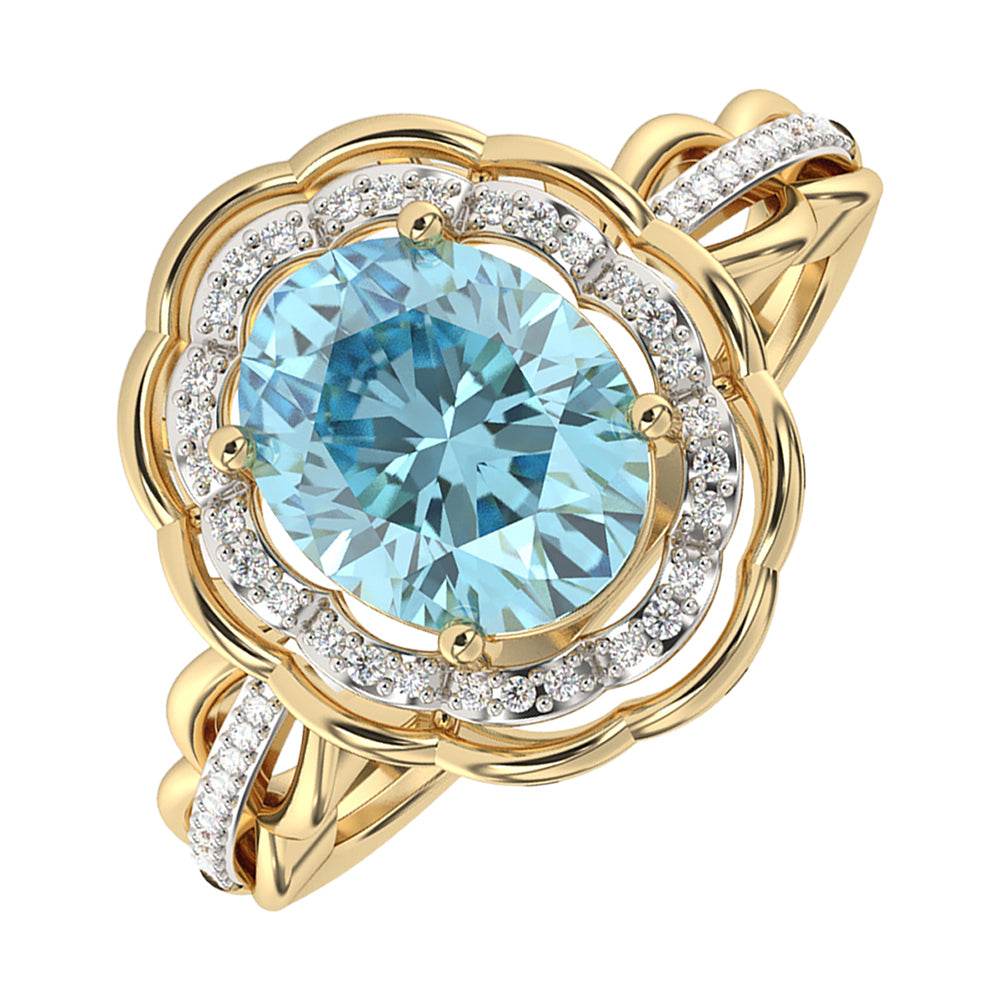 14Kt Yellow Gold Diamond 1/7Ctw & Aquamarine 2 1/2Ctw Ring