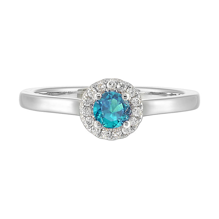 10Kt White Gold Diamond 1/12Ctw & Blue topaz 1/3Ctw Ring