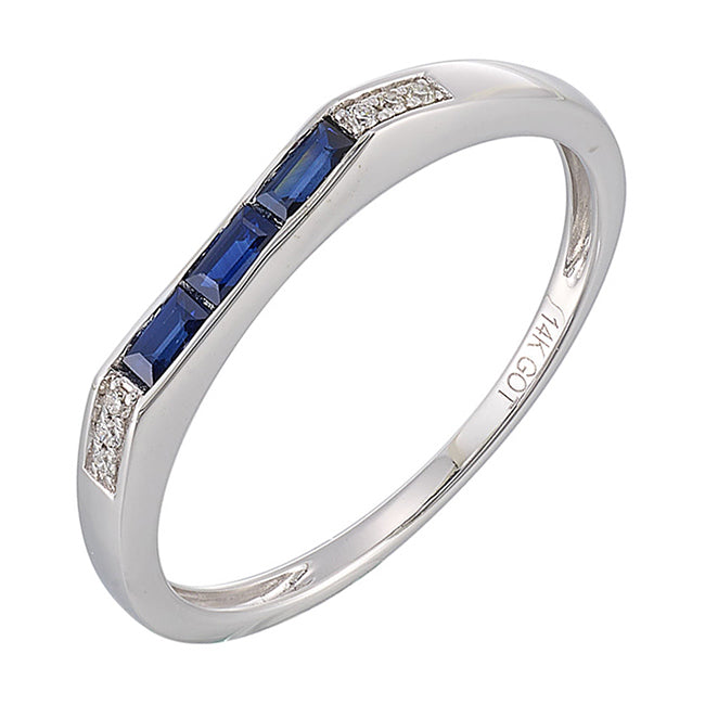 14Kt White Gold Diamond 1/50Ctw & Sapphire 1/8Ctw Ring