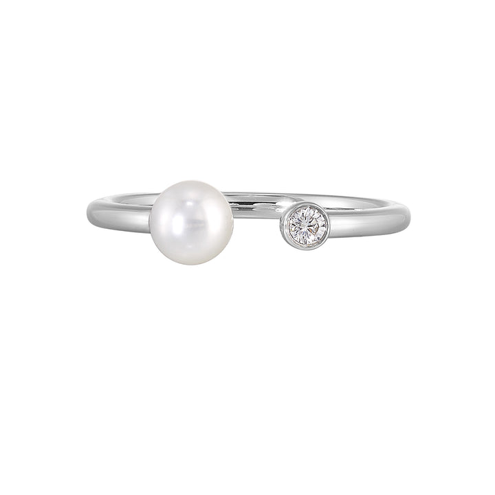 14Kt White Gold Diamond 1/20Ctw & Pearl Ring