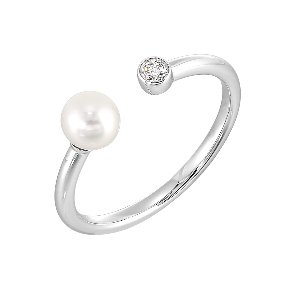 14Kt White Gold Diamond 1/20Ctw & Pearl Ring
