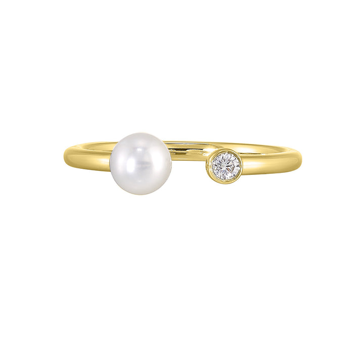 14Kt Yellow Gold Diamond 1/20Ctw & Pearl Ring