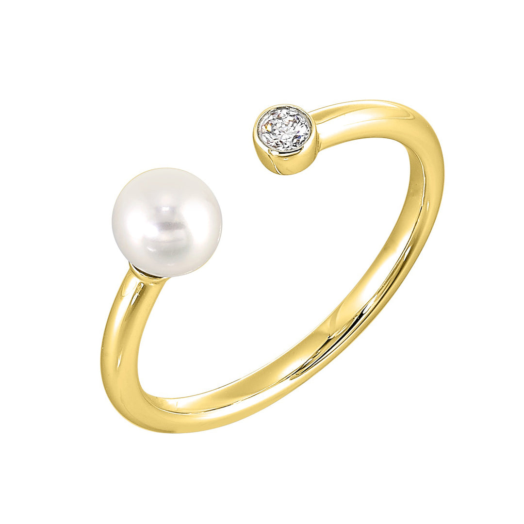 14Kt Yellow Gold Diamond 1/20Ctw & Pearl Ring
