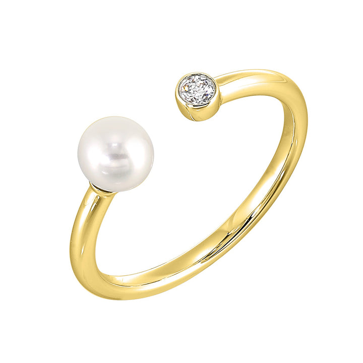 14Kt Yellow Gold Diamond 1/20Ctw & Pearl Ring