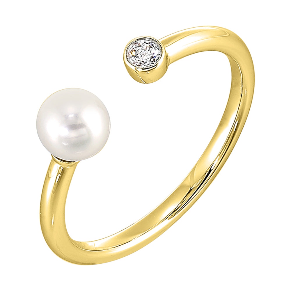 14Kt Yellow Gold Diamond 1/20Ctw & Pearl Ring