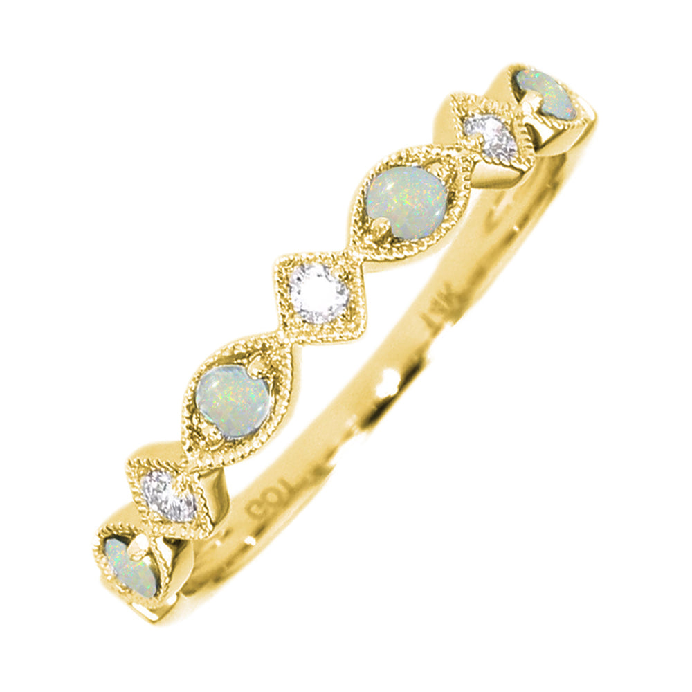 10Kt Yellow Gold Diamond 1/20Ctw & Opal 1/7Ctw Ring