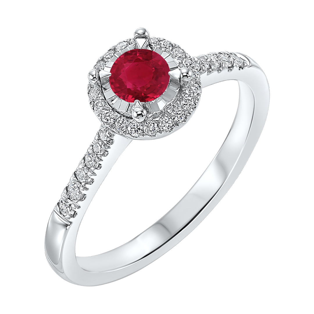 14Kt White Gold Diamond 1/6Ctw & Ruby 3/4Ctw Ring