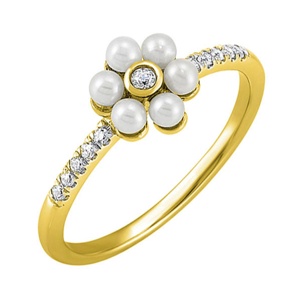 10Kt Yellow Gold Diamond 1/10CTW & Pearl 3/4CTW Ring