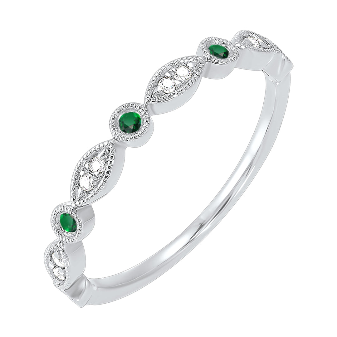 Platinum White Diamond 1/20Ctw & Emerald 1/20Ctw Ring