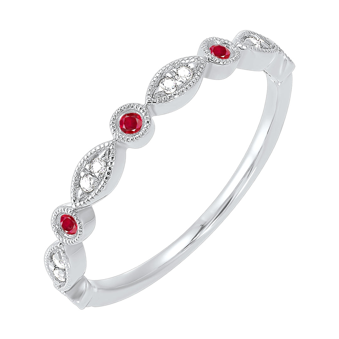 Platinum White Diamond 1/20Ctw & Ruby 1/20Ctw Ring
