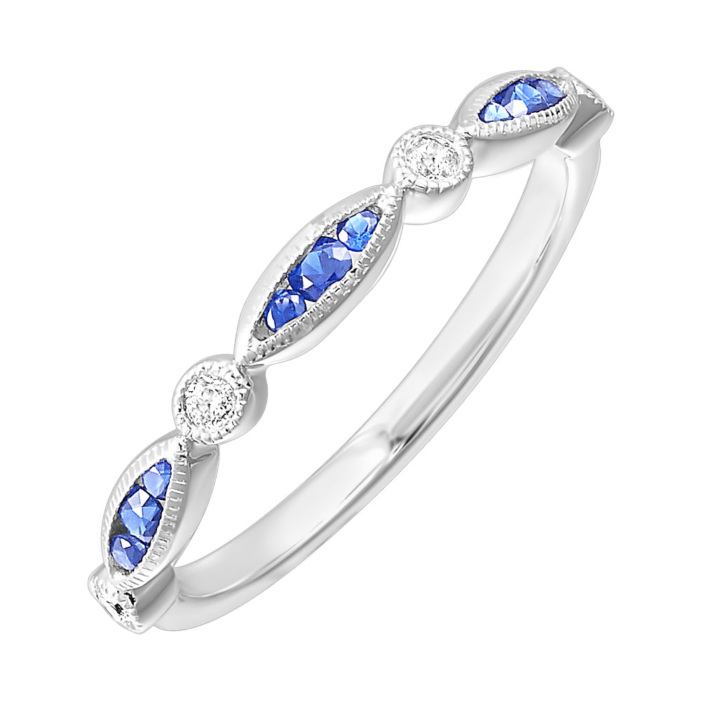 14Kt White Gold Diamond 1/15Ctw & Sapphire 1/8Ctw Ring