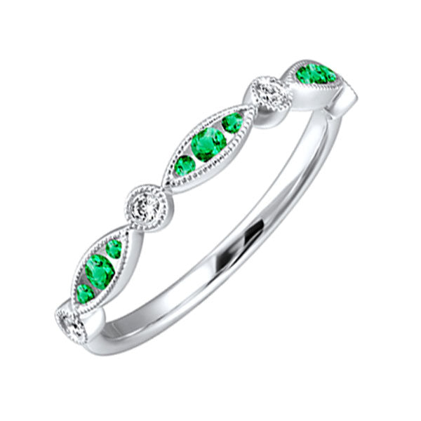 10Kt White Gold Diamond 1/20Ctw & Emerald 1/8Ctw Ring