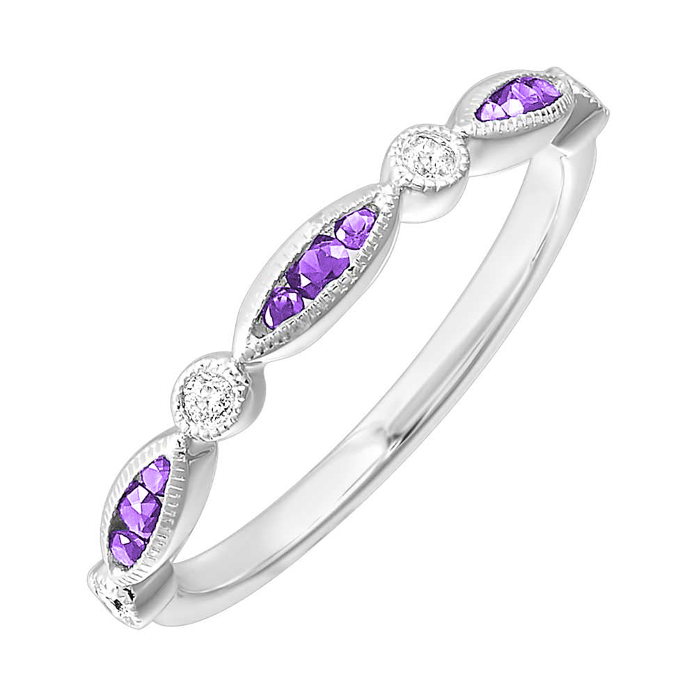 10Kt White Gold Diamond 1/15Ctw & Amethyst 1/5Ctw Ring