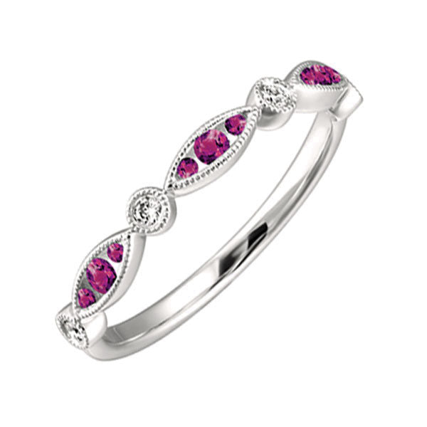 10Kt White Gold Diamond 1/20Ctw & Pink Tourmaline 1/5Ctw Ring