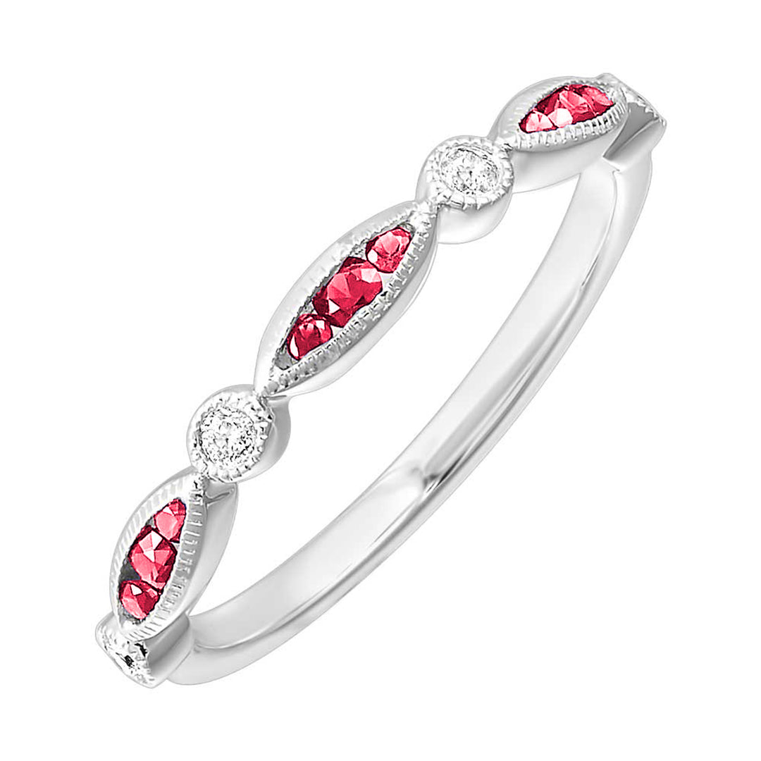 10Kt White Gold Diamond 1/20Ctw & Ruby 1/5Ctw Ring