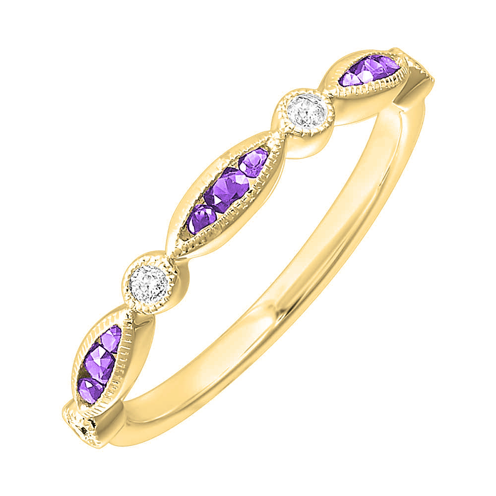 10Kt Yellow Gold Diamond 1/15Ctw & Amethyst 1/5Ctw Ring