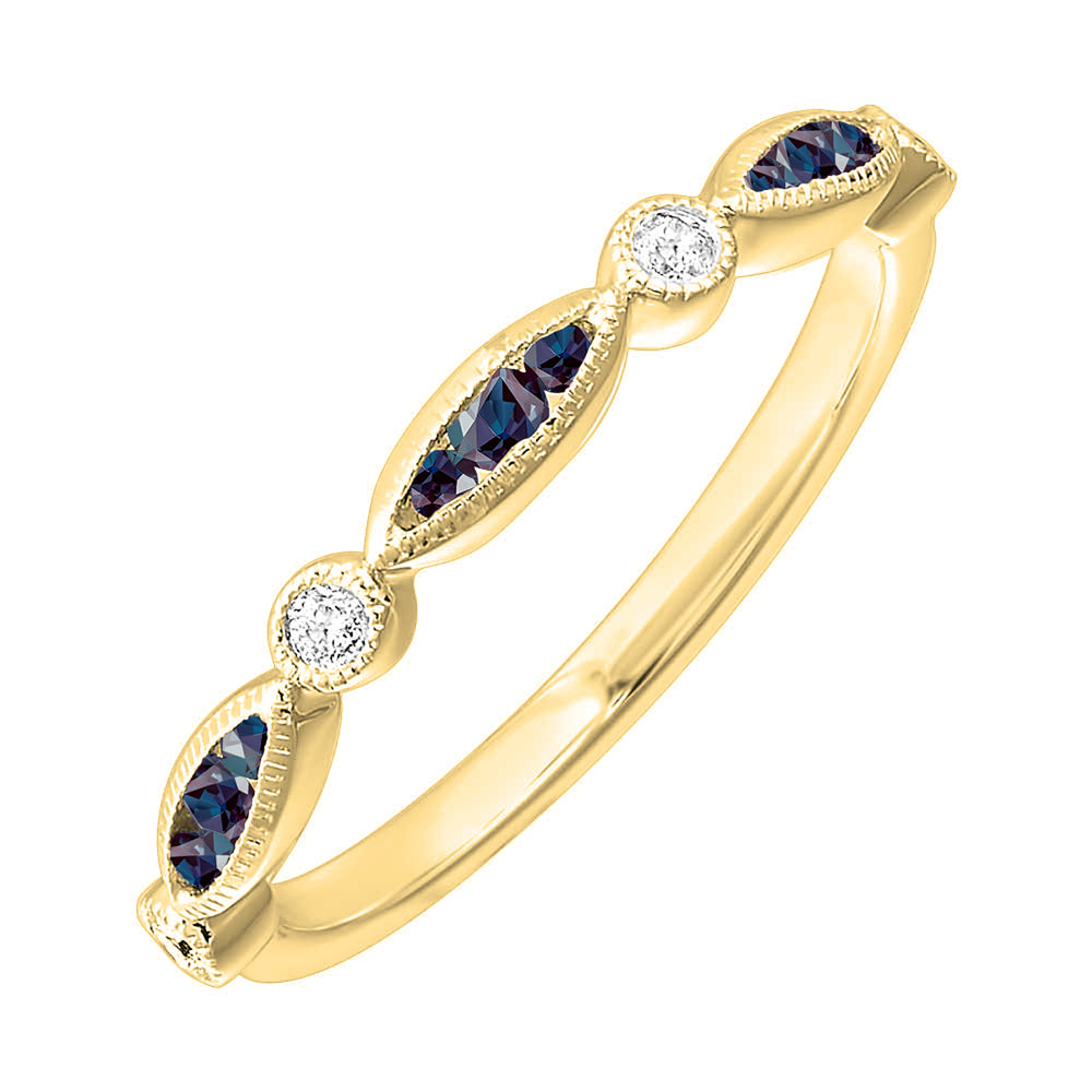 10Kt Yellow Gold Diamond 1/15Ctw & Syn Alexandrite 1/6Ctw Ring