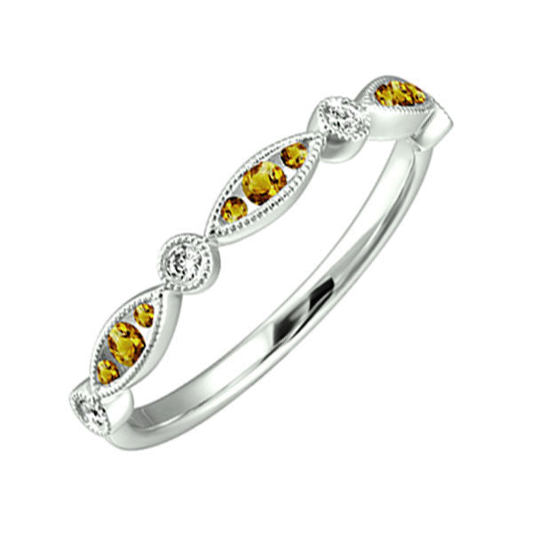 14Kt White Gold Diamond 1/15Ctw & Citrine 1/5Ctw Ring