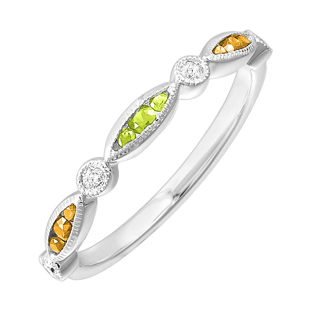 14Kt White Gold Diamond 1/15Ctw & Citrine-Peridot 1/5Ctw Ring