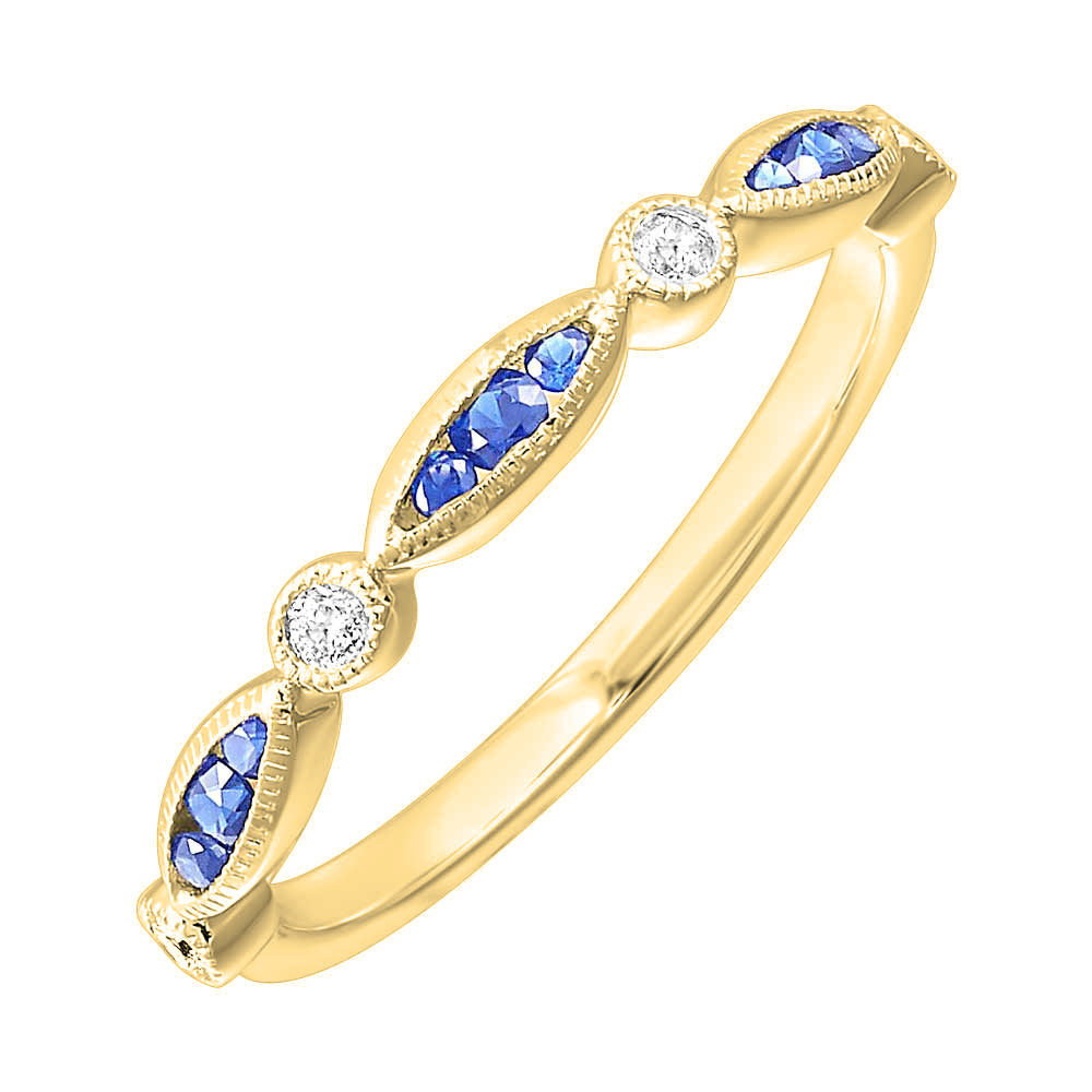 14Kt Yellow Gold Diamond 1/20Ctw & Sapphire 1/8Ctw Ring