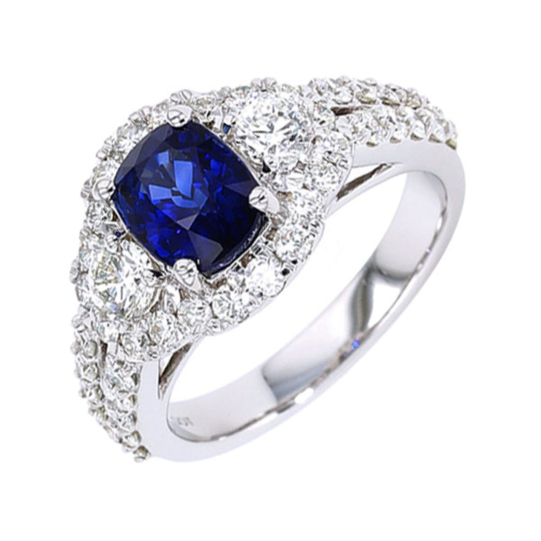 14Kt White Gold Diamond 1 3/8Ctw & Sapphire 2 1/5Ctw Ring