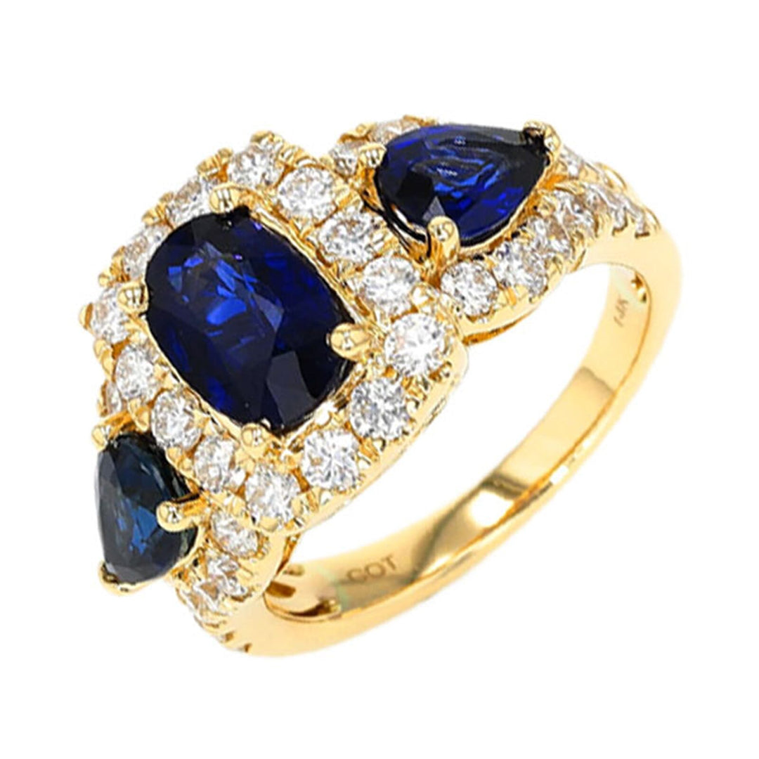 14Kt Yellow Gold Diamond 1 3/8Ctw & Sapphire 3 1/2Ctw Ring