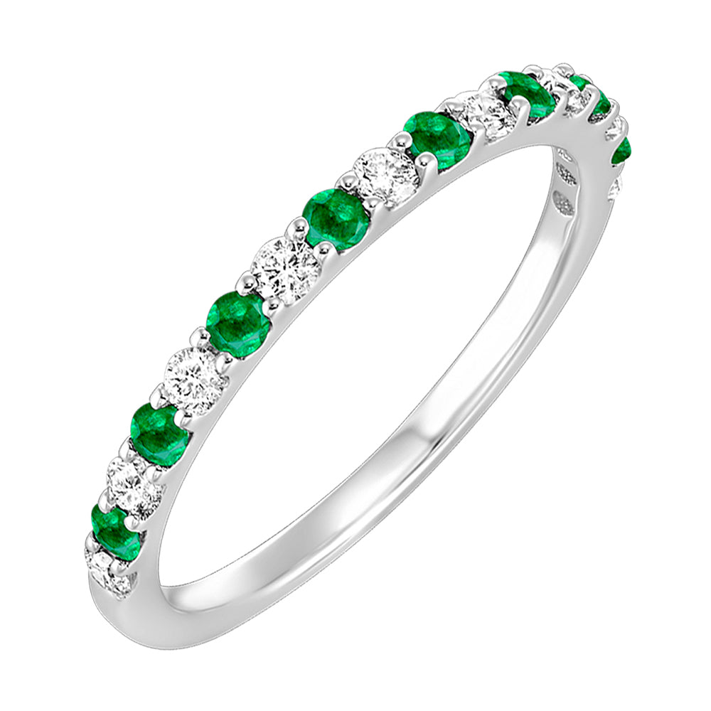 10Kt White Gold Diamond 1/5Ctw & Emerald 1/5Ctw Ring