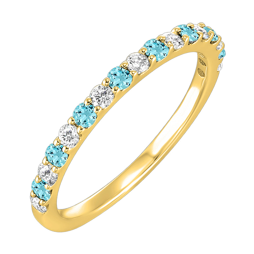 10Kt Yellow Gold Diamond 1/5Ctw & Aquamarine 1/5Ctw Ring