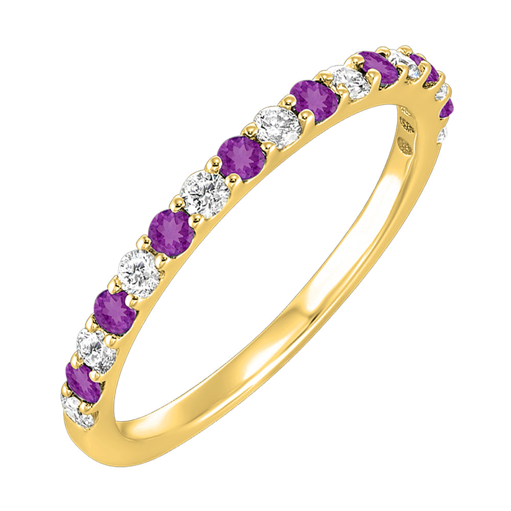 10Kt Yellow Gold Diamond 1/5Ctw & Amethyst 1/5Ctw Ring
