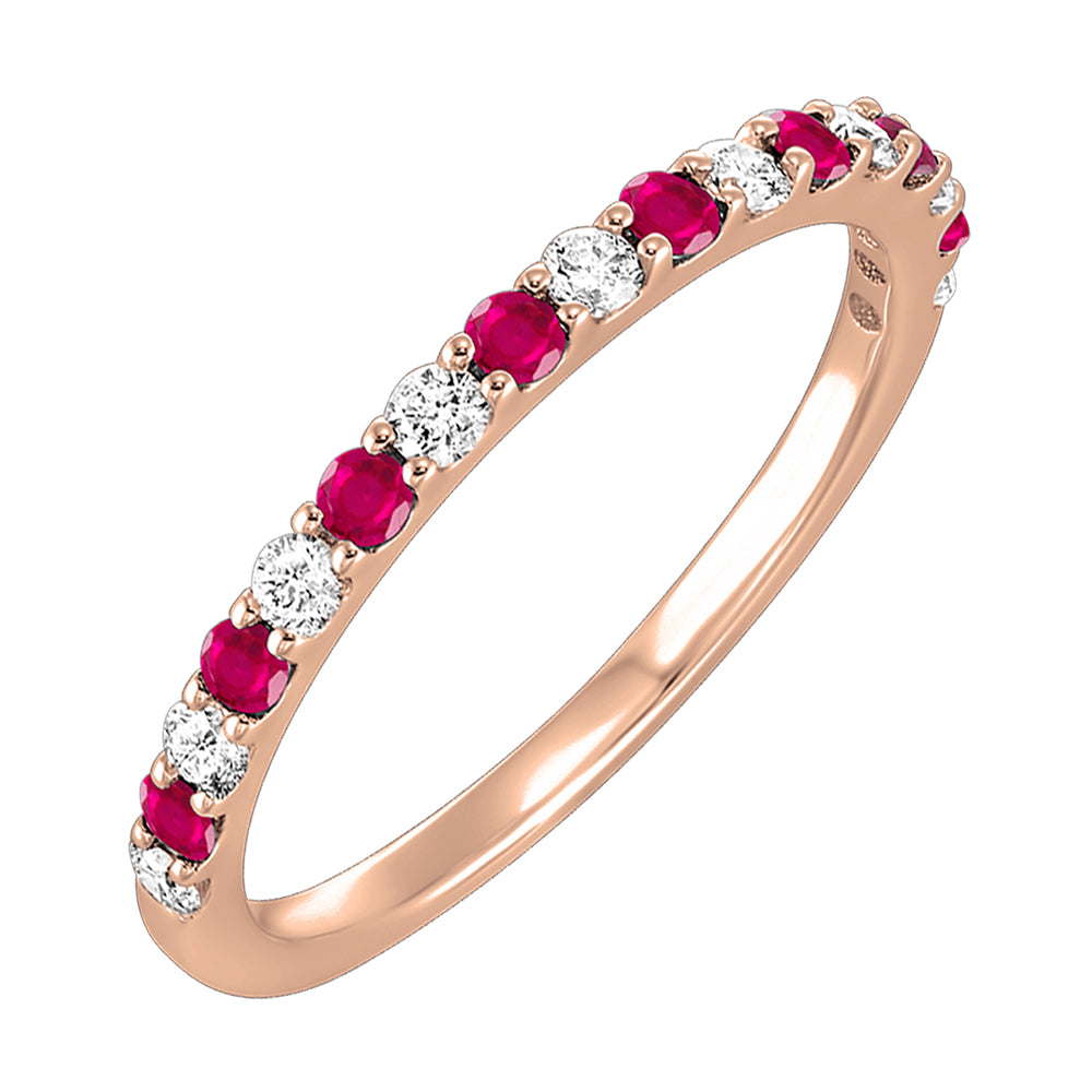 14Kt Pink Gold Diamond 1/5Ctw & Ruby 1/6Ctw Ring
