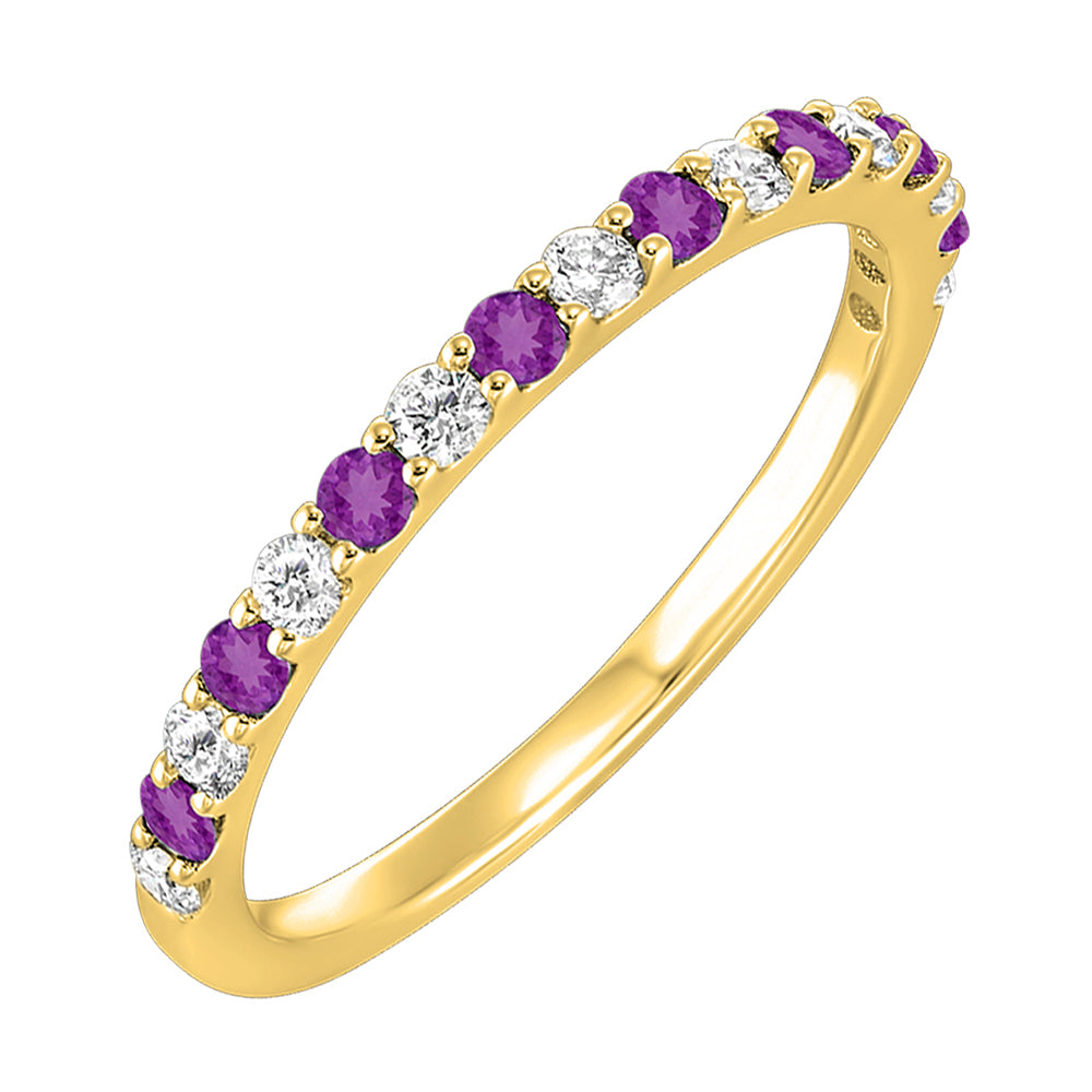 14Kt Yellow Gold Diamond 1/5Ctw & Amethyst 1/4Ctw Ring