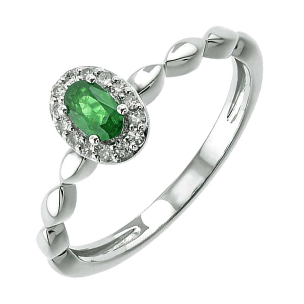 10Kt White Gold Diamond 1/12Ctw & Emerald 1/3Ctw Ring