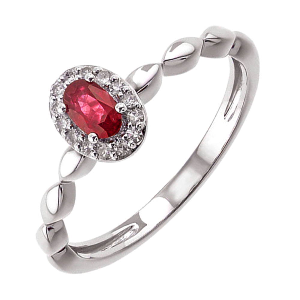 10Kt White Gold Diamond 1/12Ctw & Ruby 1/3Ctw Ring