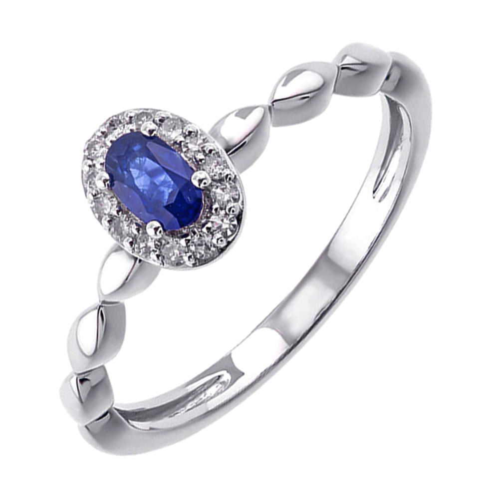 10Kt White Gold Diamond 1/12Ctw & Sapphire 1/3Ctw Ring