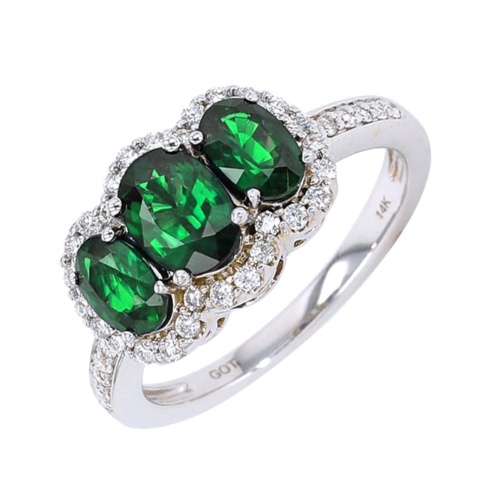 14Kt White Gold Diamond 1/3Ctw & Emerald 1 1/3Ctw Ring