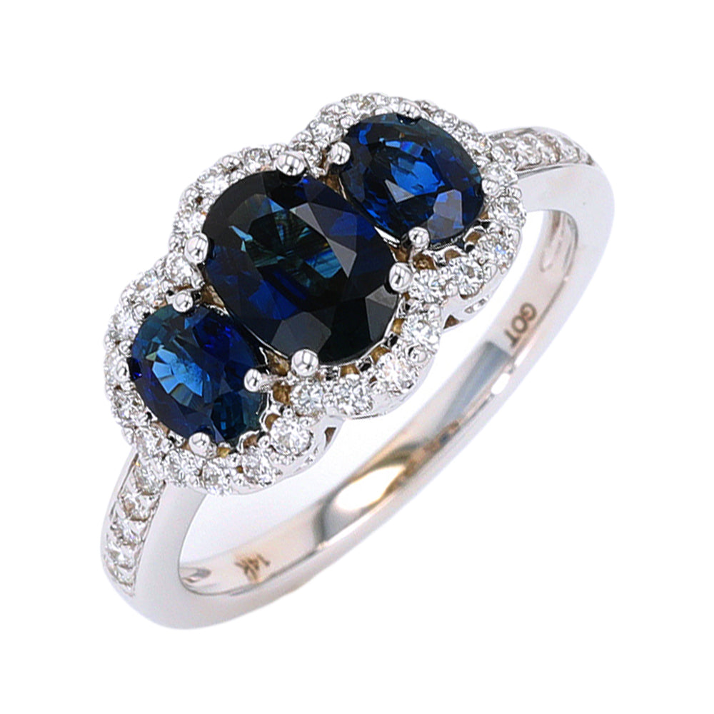 14Kt White Gold Diamond 1/3Ctw & Sapphire 1 3/4Ctw Ring