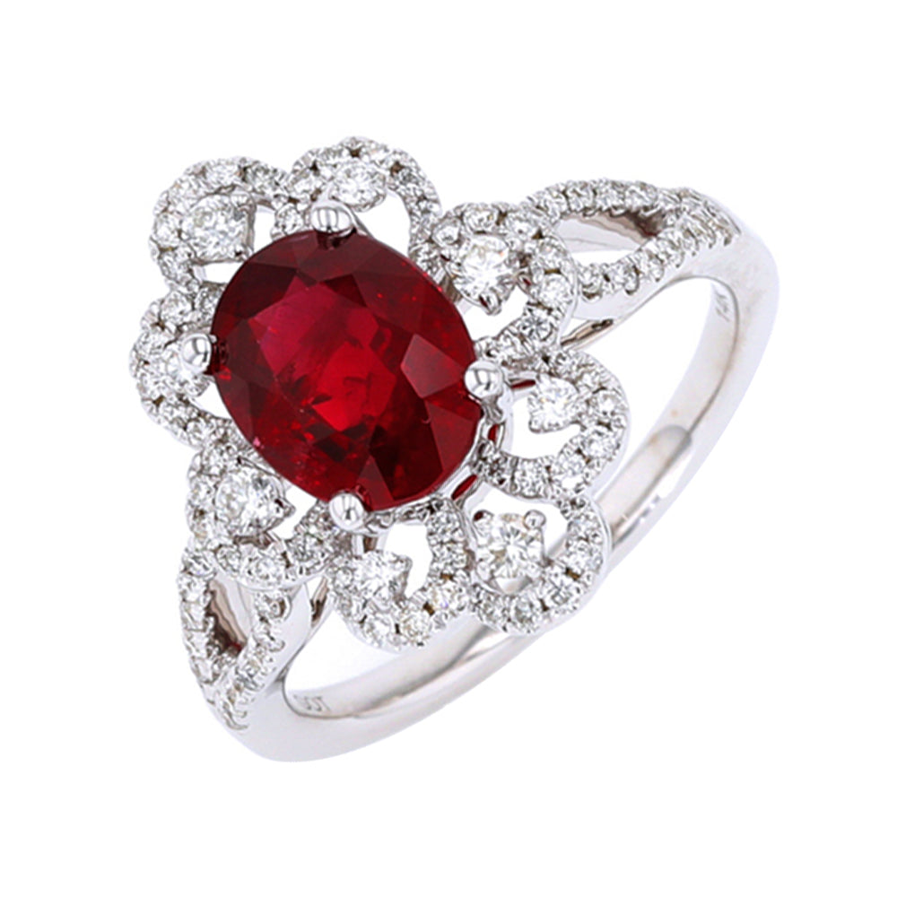 14Kt White Gold Diamond 1/2Ctw & Ruby 2 1/2Ctw Ring