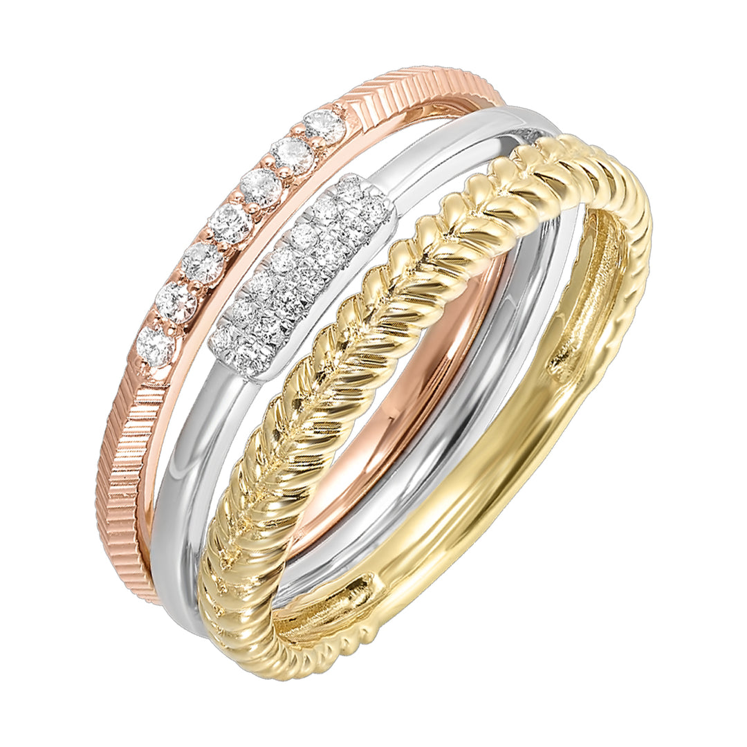 14Kt Tricolor Diamond 1/8Ctw Ring