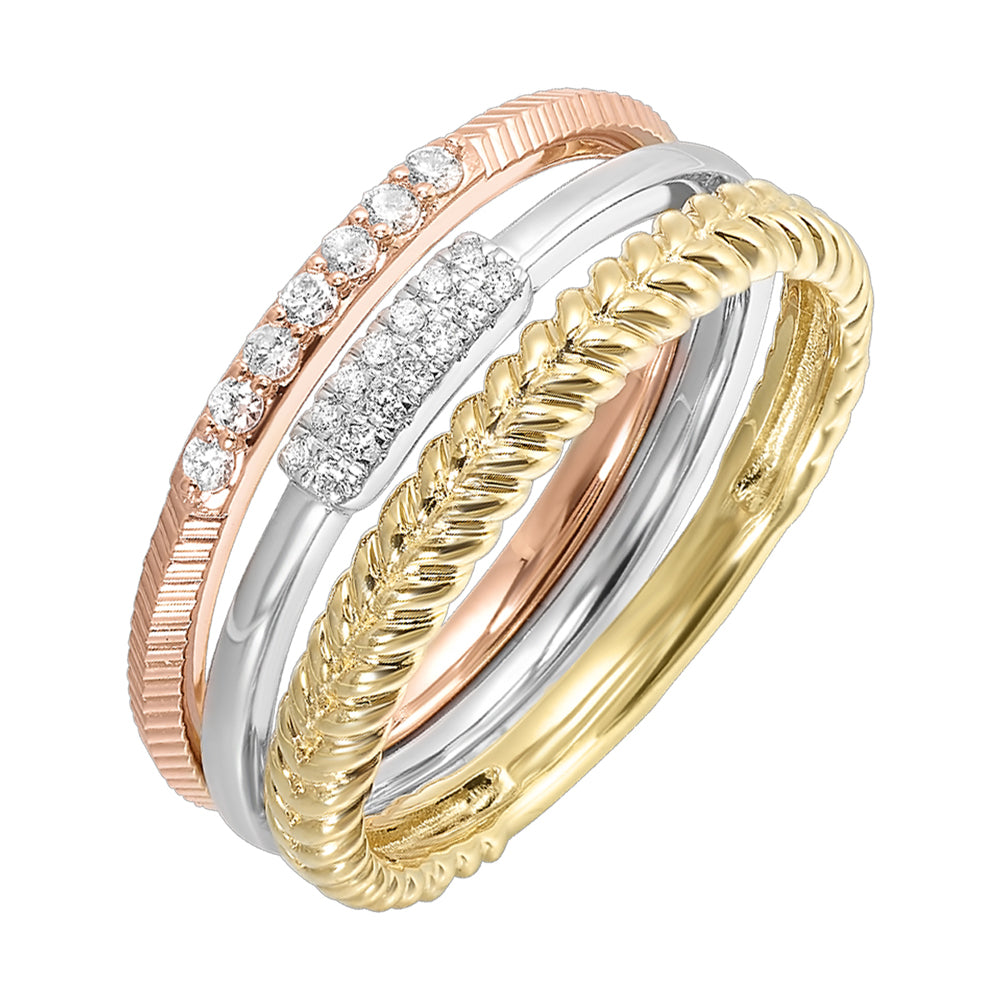 14Kt Tricolor Diamond 1/8Ctw Ring