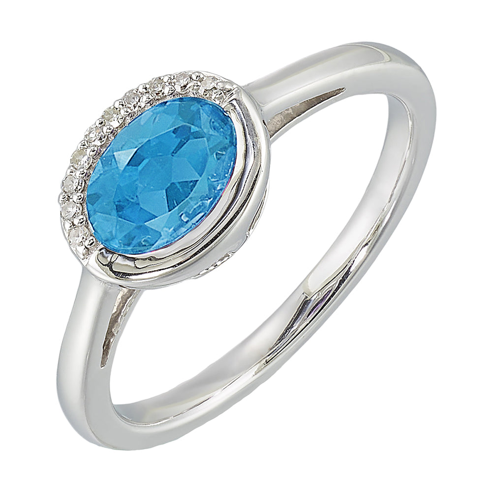 Silver Diamond 1/20Ctw & Blue Topaz 3/4Ctw Ring