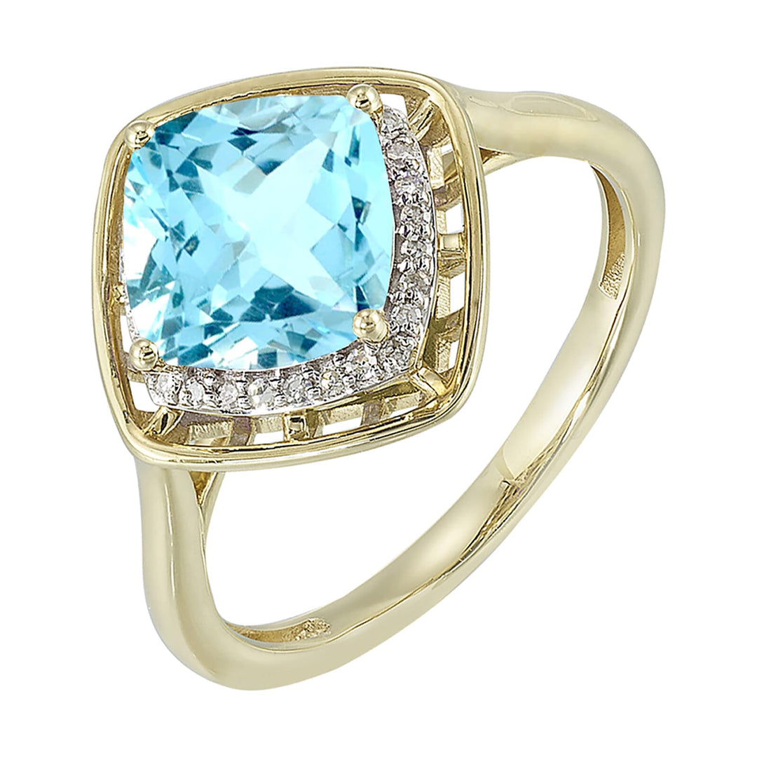 10Kt Yellow Gold Diamond 1/12Ctw & Aquamarine 1 3/4Ctw Ring