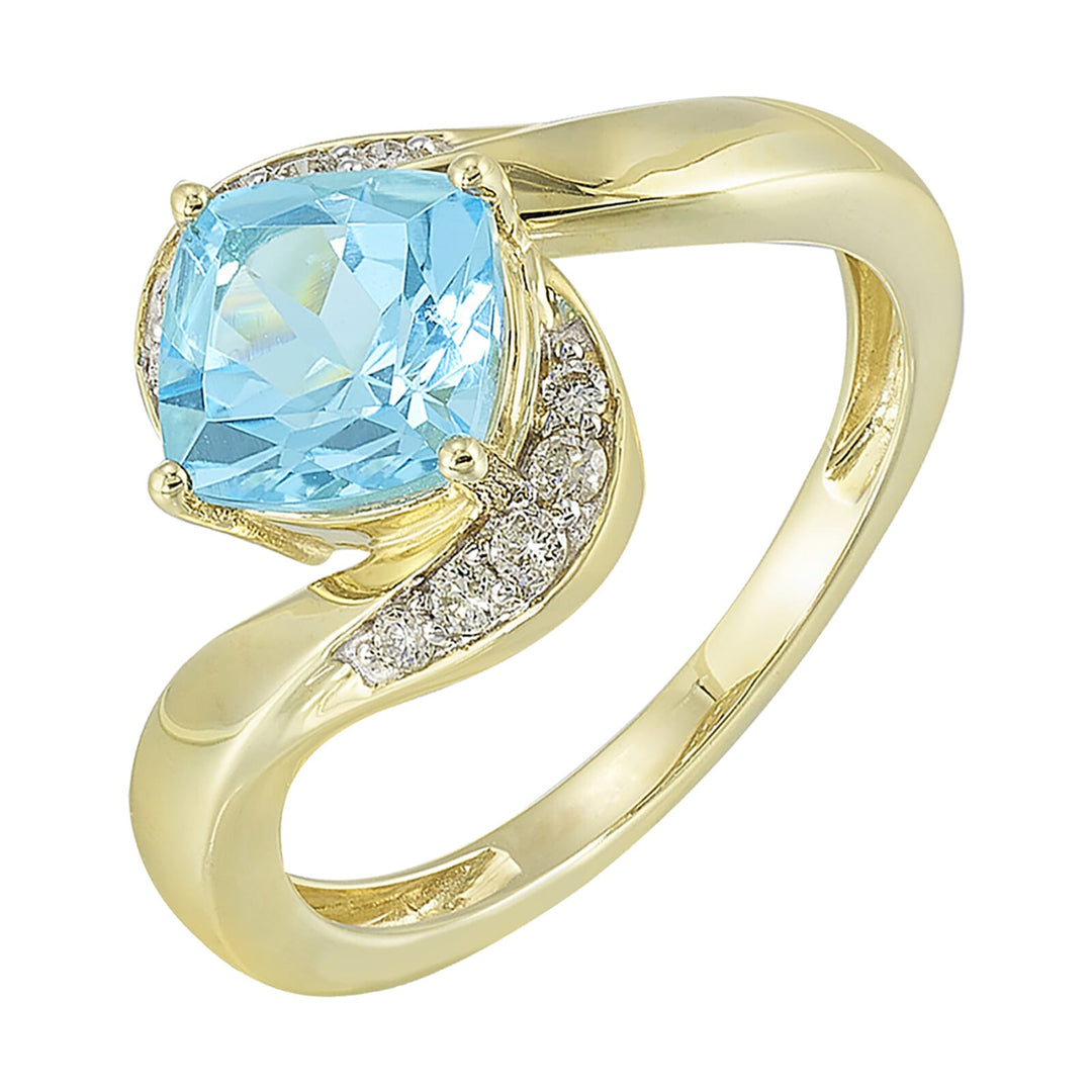10Kt Yellow Gold Diamond 1/10Ctw & Aquamarine  1 1/3Ctw Ring