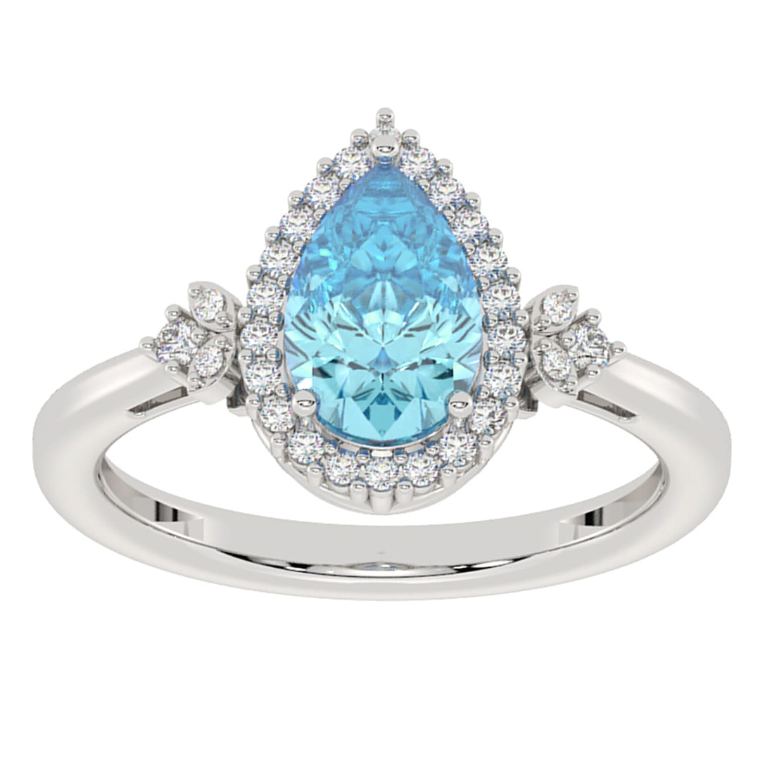 14Kt White Gold Diamond 1/5Ctw & Aquamarine 1 1/3Ctw Ring