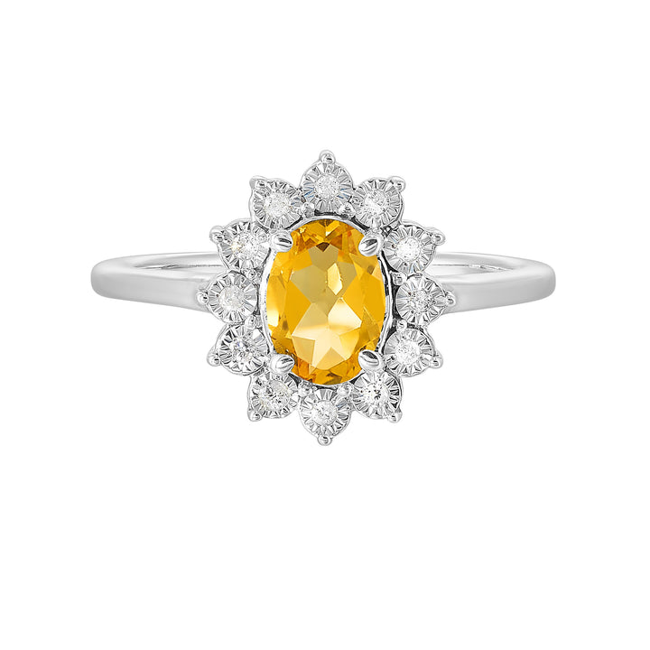Silver Diamond 1/20Ctw & Citrine 1Ctw Ring