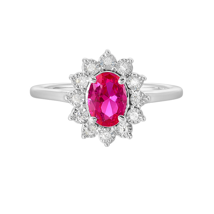 Silver Diamond 1/20Ctw & Created Ruby 1Ctw Ring