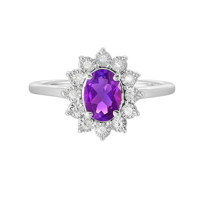 Silver Diamond 1/20Ctw & Amethyst 1Ctw Ring