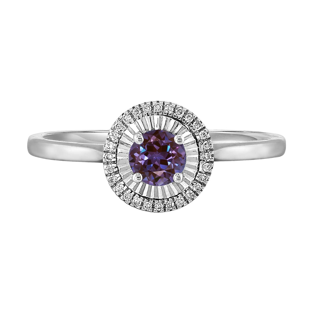 10Kt White Gold Diamond 1/25Ctw & Syn Alexandrite 1/3Ctw Ring