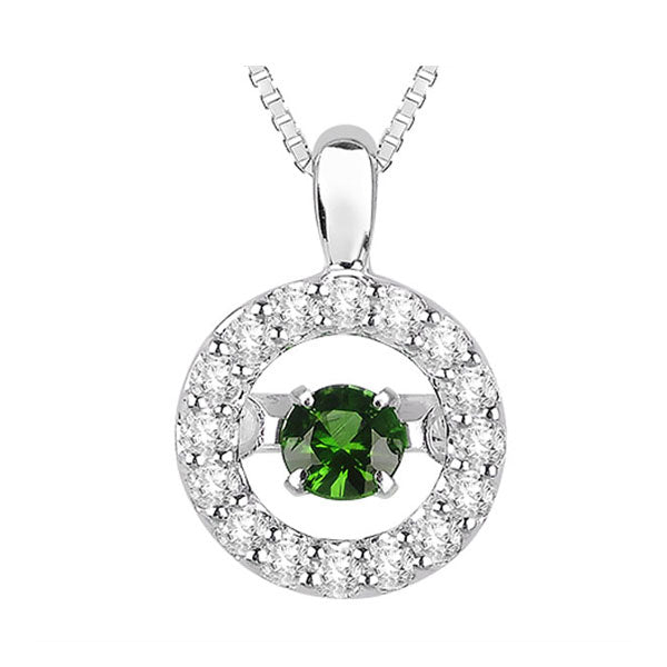 14Kt White Gold Diamond 1/10Ctw & Emerald 1/10Ctw Pendant