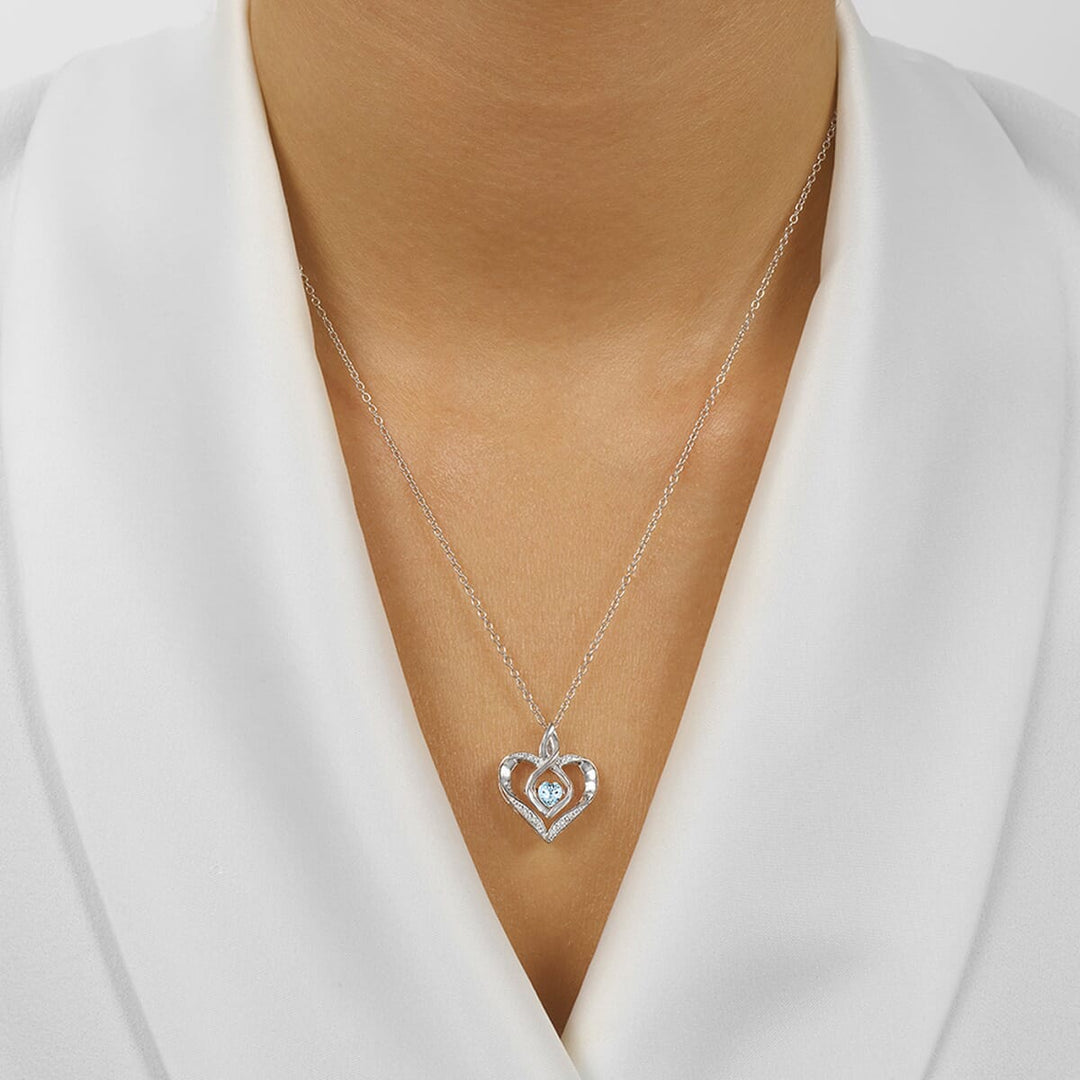 Silver Diamond 1/50Ctw & Created-Aquamarine 1/4Ctw Pendant